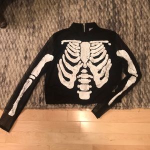 Skeleton Crop Top with Sheer Sleeves